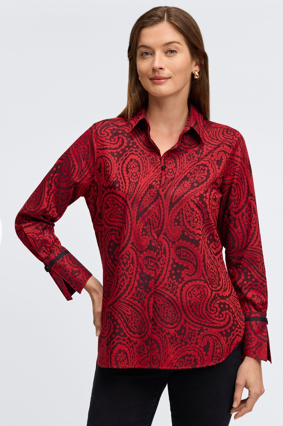 Iris Red Paisley Jacquard Long Sleeve Tunic