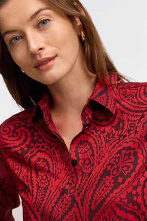 Iris Red Paisley Jacquard Long Sleeve Tunic