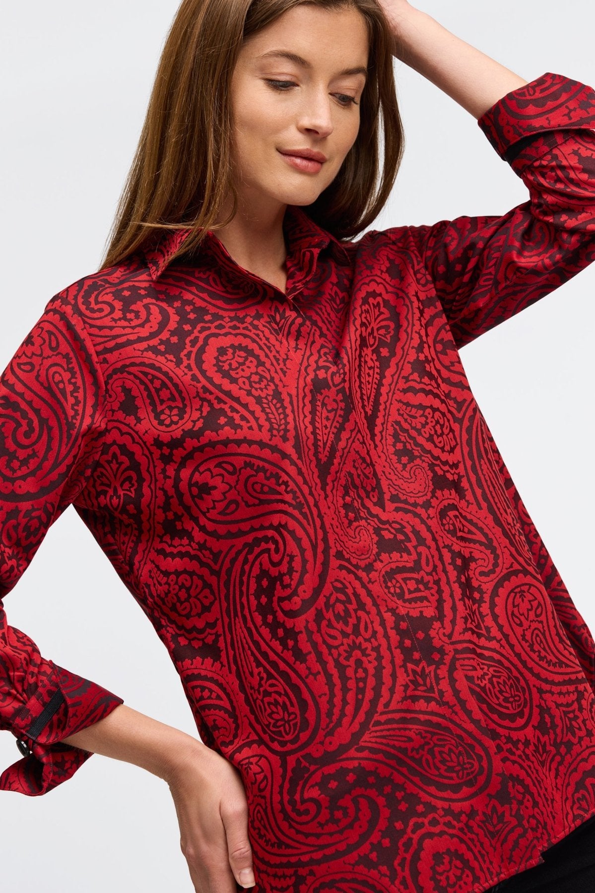 Iris Red Paisley Jacquard Long Sleeve Tunic
