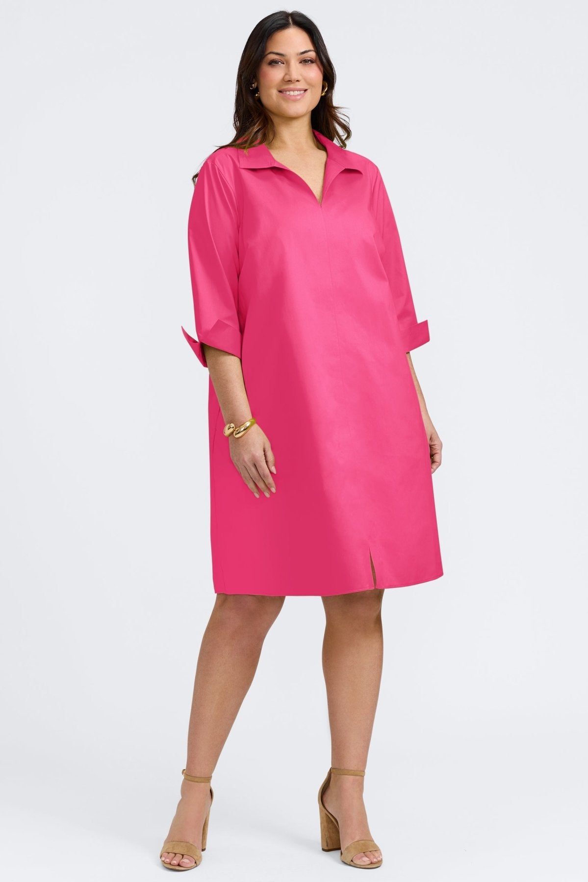 Agnes Plus No Iron Stretch Matte Sateen 3/4 Sleeve Dress