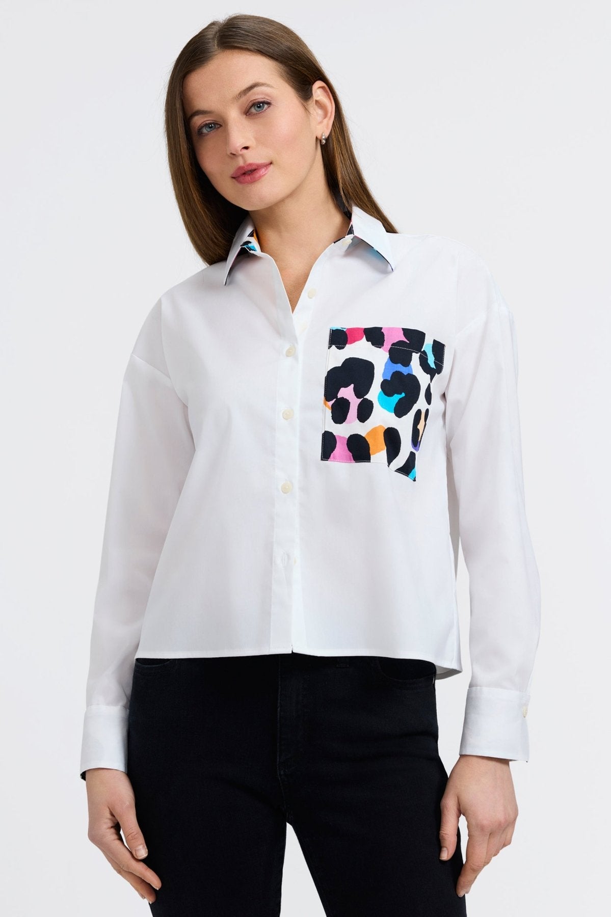 Marina Multicolor Leopard Long Sleeve Short Shirt