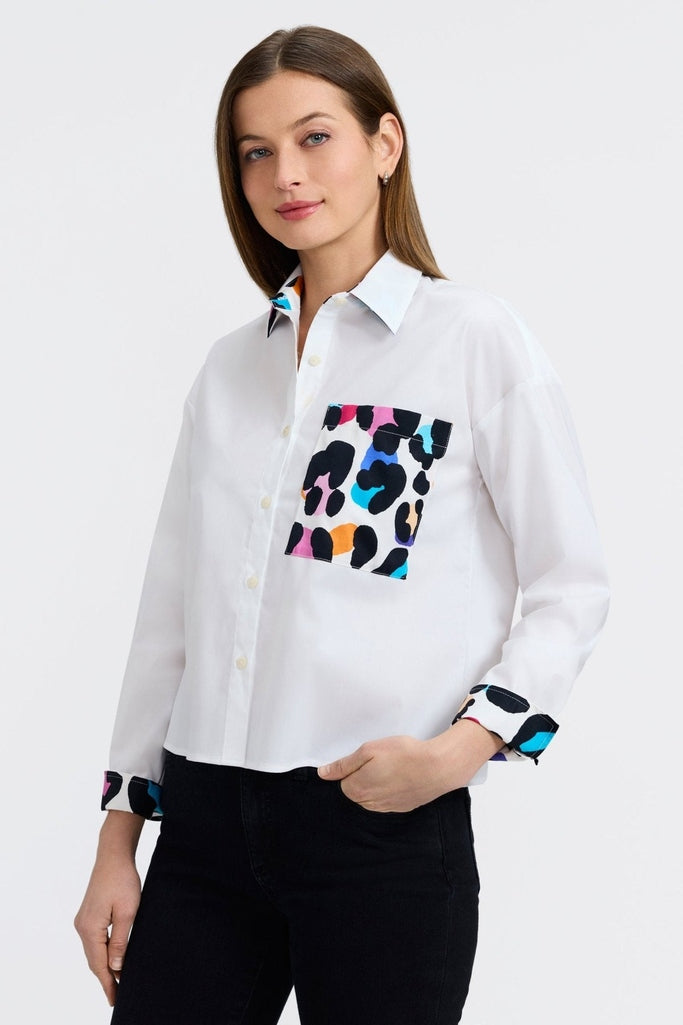 Marina Multicolor Leopard Long Sleeve Short Shirt