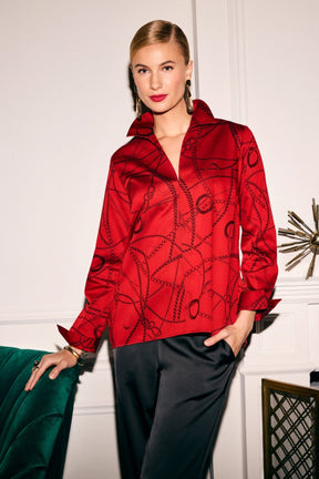 Agnes Chain Stripe Jacquard Long Sleeve Popover Shirt