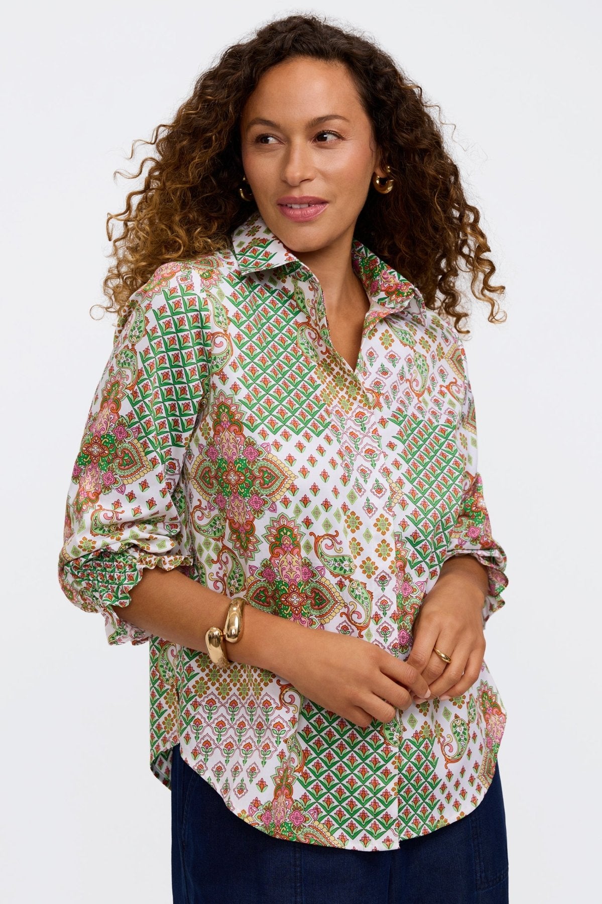 Olivia Patchwork Medallion 3/4 Sleeve Shirt