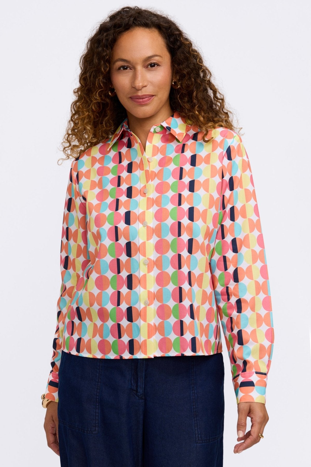 Jodie Retro Dot Long Sleeve Short Shirt