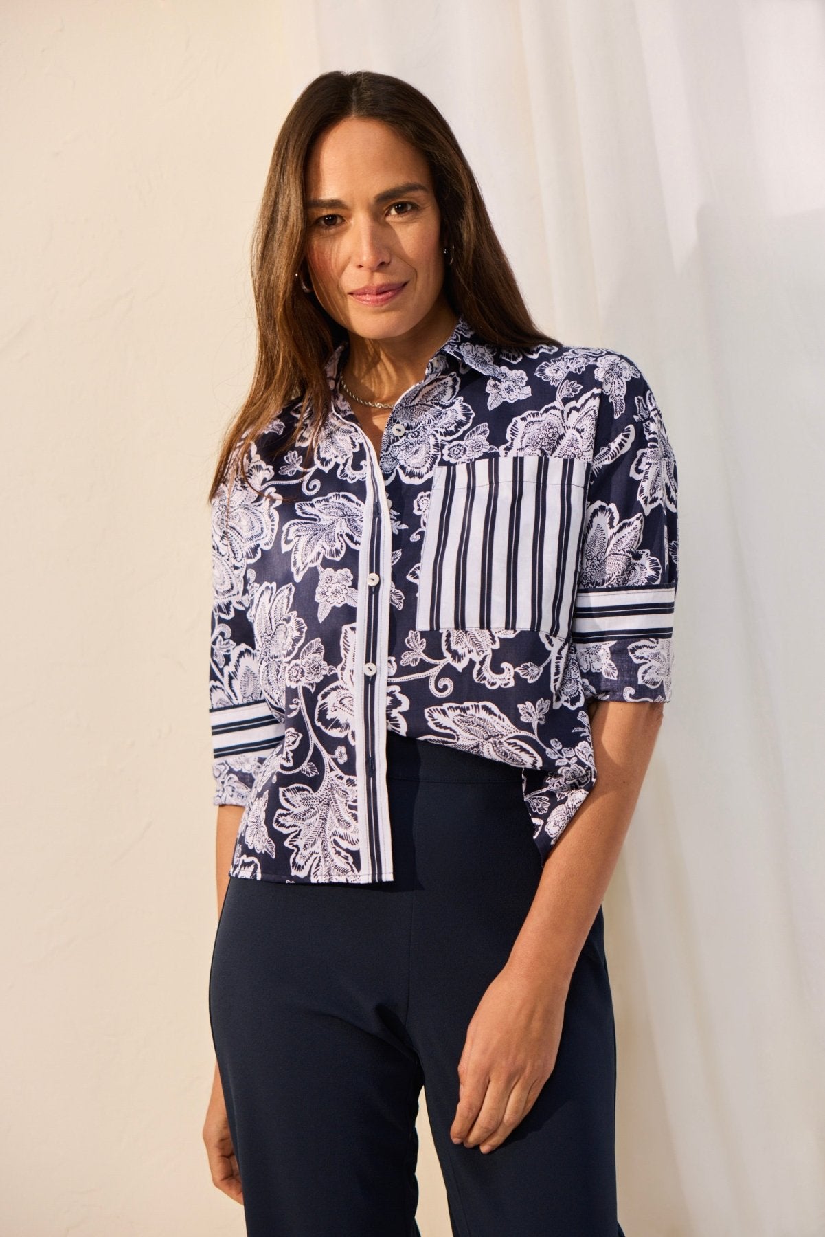Marina Woodblock Floral Long Sleeve Shirt