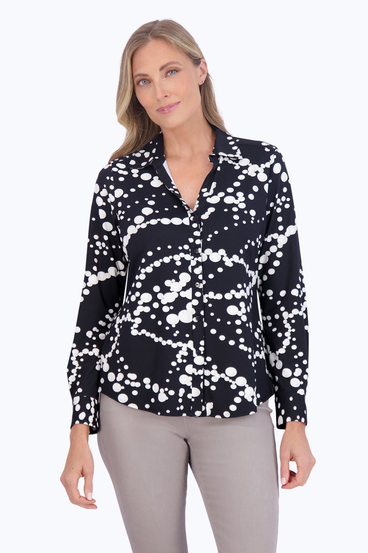 Mary Draped Pearls Jersey Long Sleeve Shirt