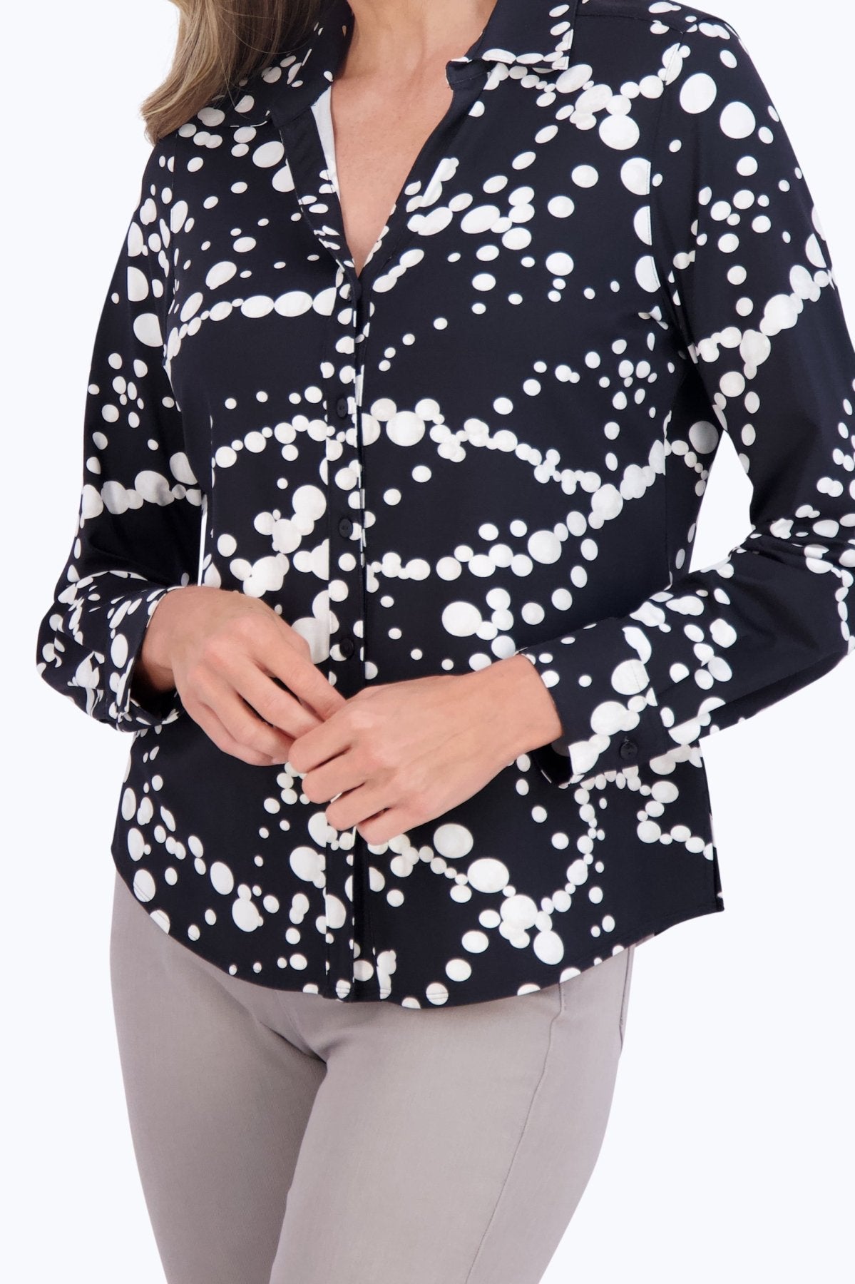 Mary Draped Pearls Jersey Long Sleeve Shirt