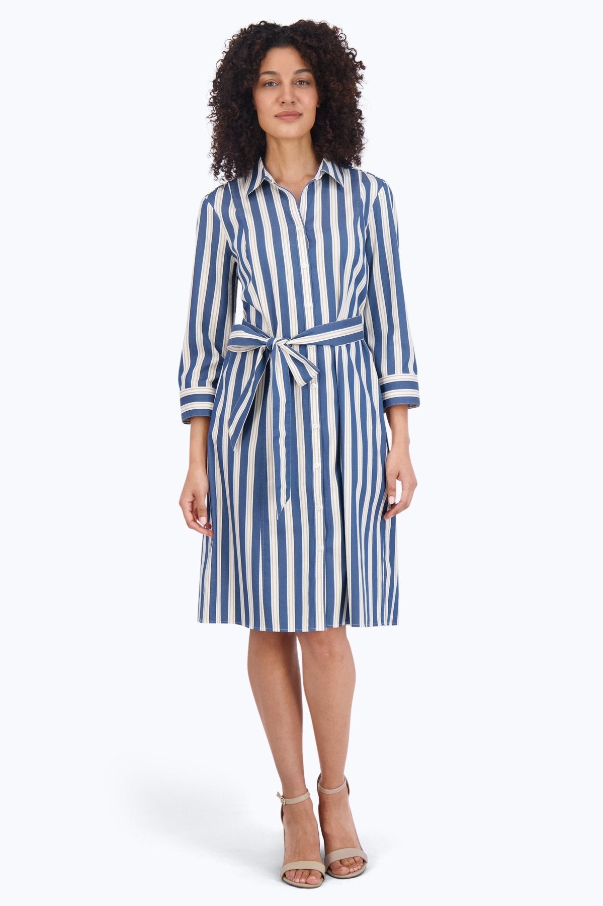 Fiona Stretch Indigo Stripe 3/4 Sleeve Dress