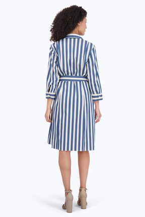 Fiona Stretch Indigo Stripe 3/4 Sleeve Dress