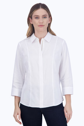 Aimee No Iron Solid Sateen Zip Front Shirt