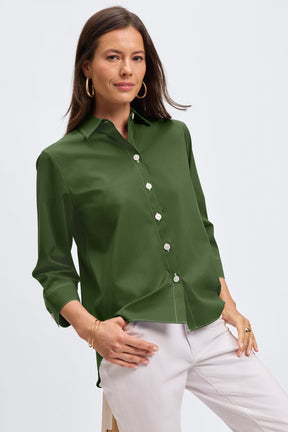Kelly No Iron Stretch Contrast Stitch 3/4 Sleeve Shirt