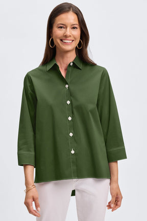 Kelly No Iron Stretch Contrast Stitch 3/4 Sleeve Shirt