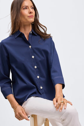 Kelly No Iron Stretch Contrast Stitch 3/4 Sleeve Shirt