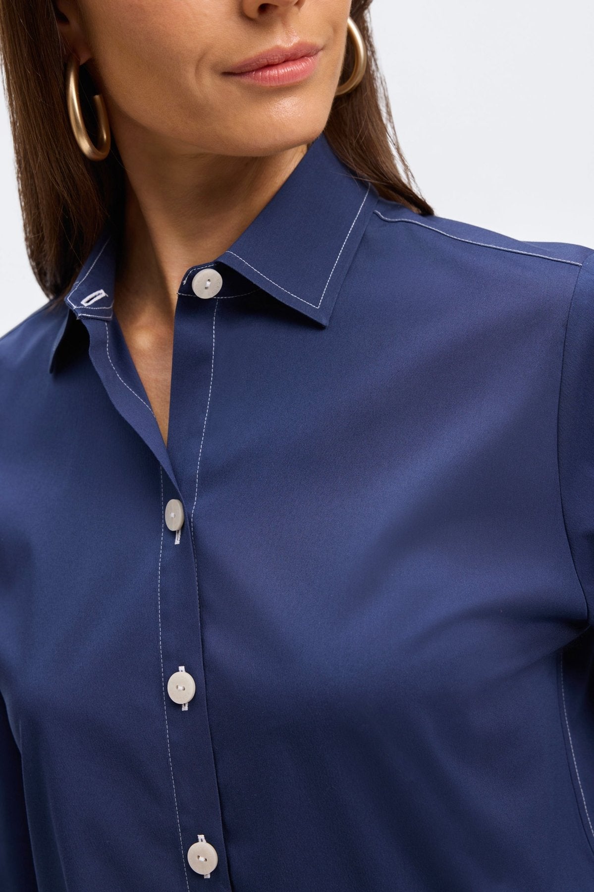 Kelly No Iron Stretch Contrast Stitch 3/4 Sleeve Shirt