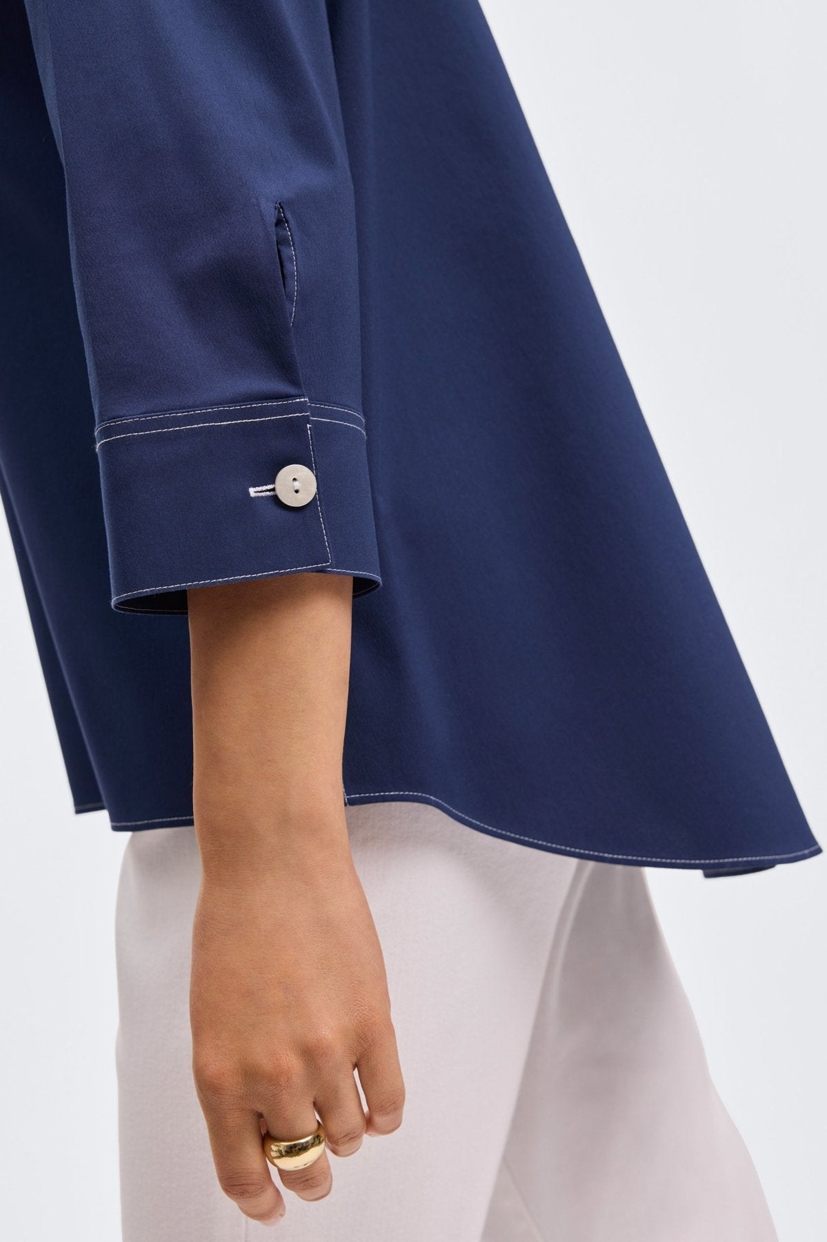 Kelly No Iron Stretch Contrast Stitch 3/4 Sleeve Shirt