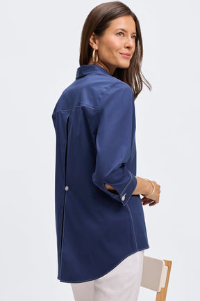 Kelly No Iron Stretch Contrast Stitch 3/4 Sleeve Shirt