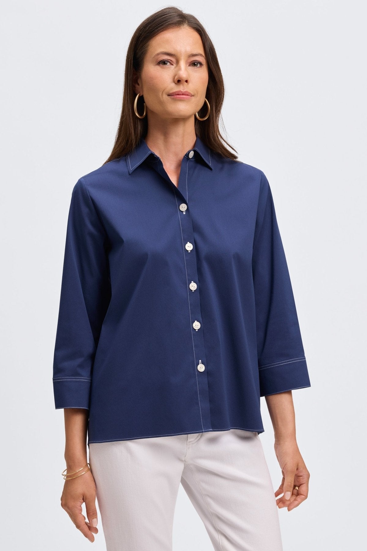 Kelly No Iron Stretch Contrast Stitch 3/4 Sleeve Shirt