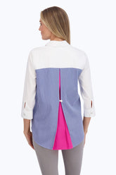 Kelly No Iron Stretch Colorblock Stripe 3/4 Sleeve Shirt