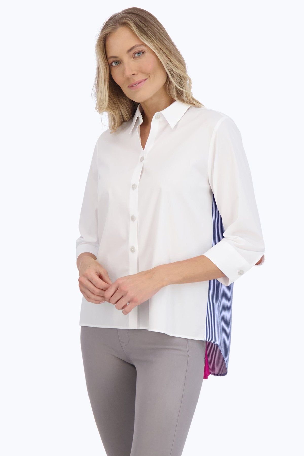 Kelly No Iron Stretch Colorblock Stripe 3/4 Sleeve Shirt
