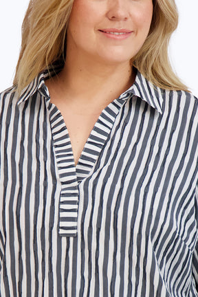 Sophia Plus Crinkle Stripe Combo Shirt