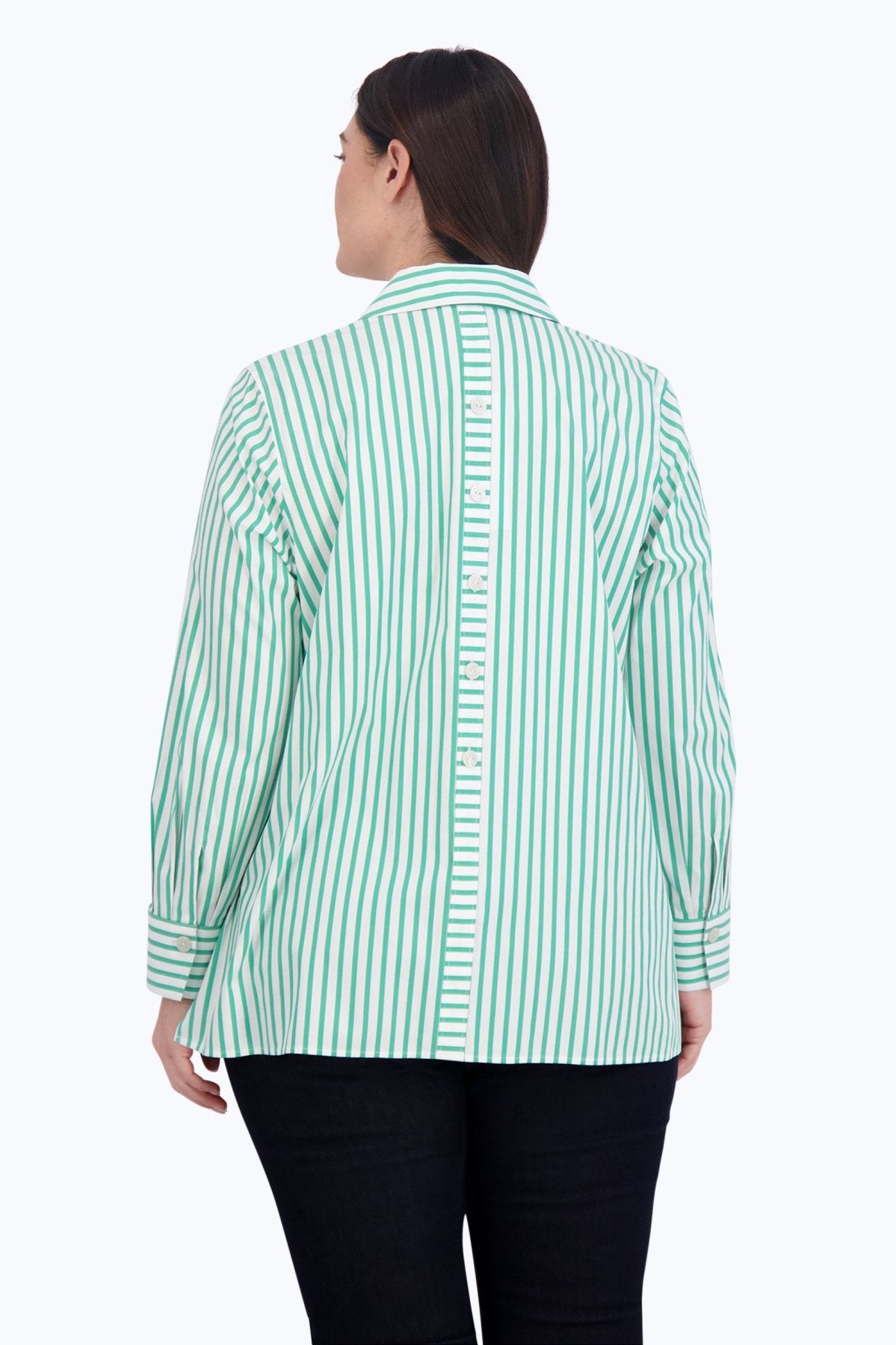 Pamela Plus No Iron Stretch Stripe Long Sleeve Shirt, Kelly Green