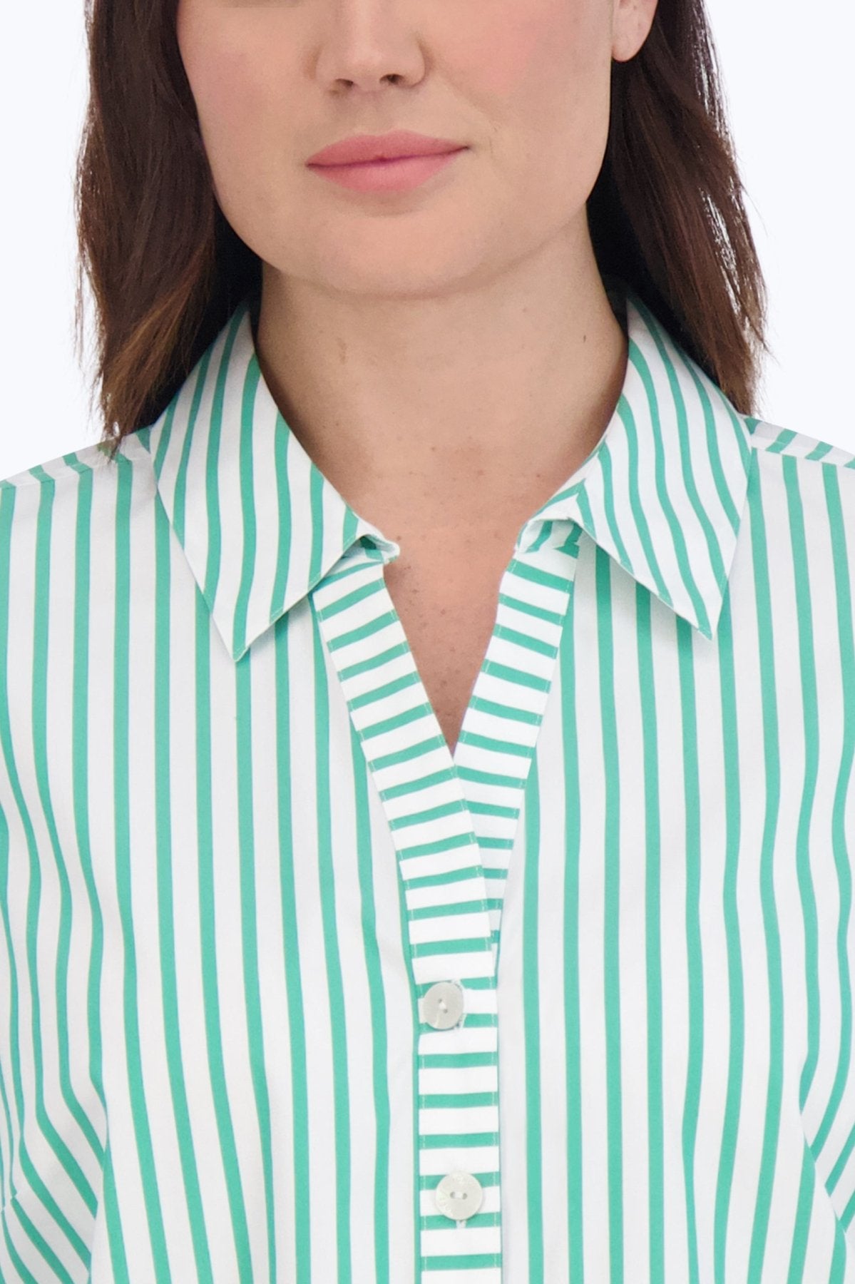 Pamela Plus No Iron Stretch Stripe Long Sleeve Shirt, Kelly Green