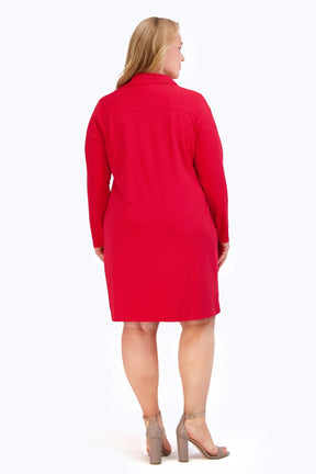 Angel Plus Solid Jersey Long Sleeve Dress, Red