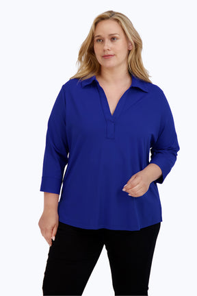 Sophia Plus Solid Jersey Popover Shirt