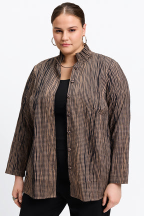 Carolina Plus Mini Gingham Crinkle Long Sleeve Shirt Jacket