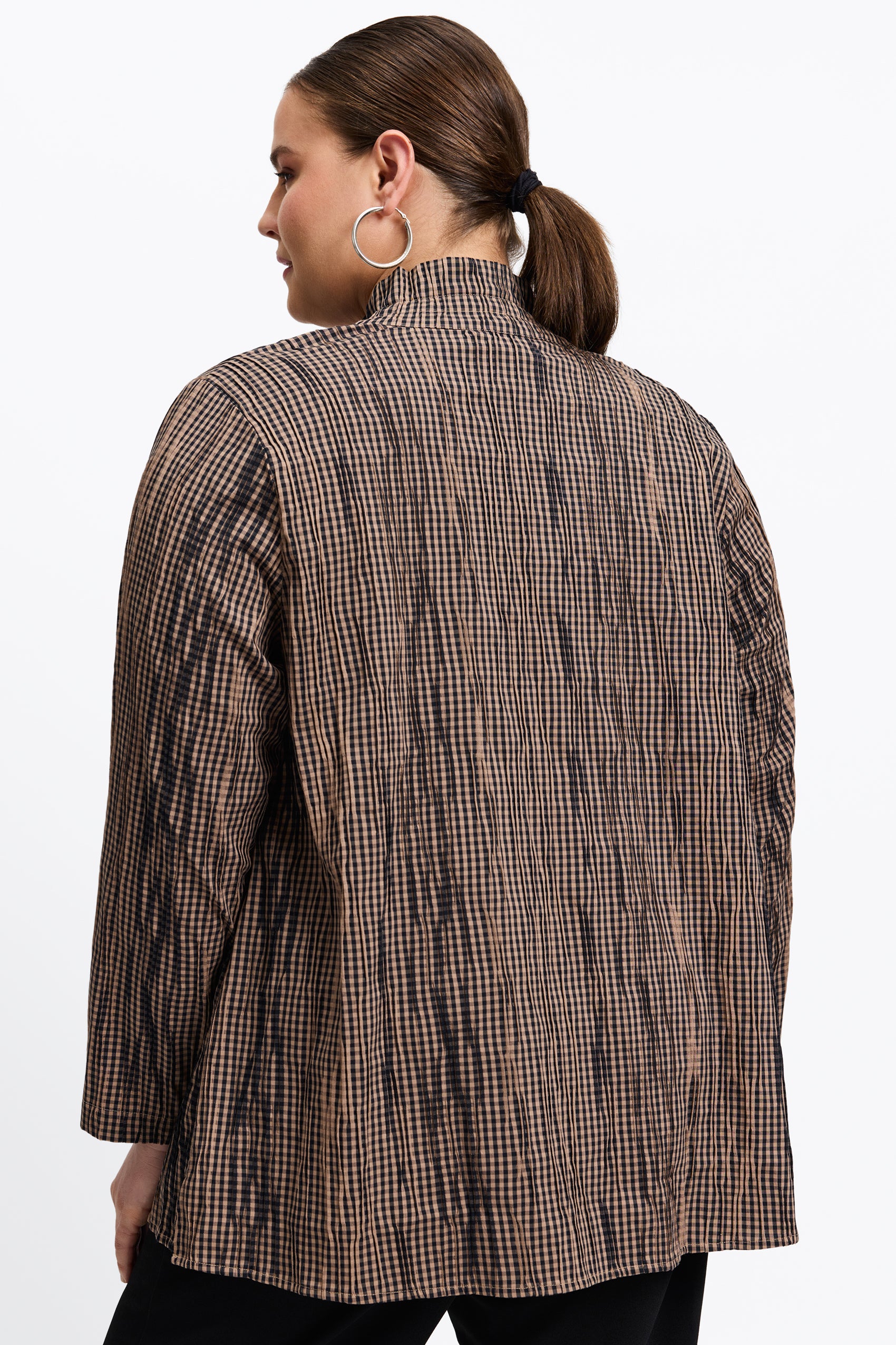 Carolina Plus Mini Gingham Crinkle Long Sleeve Shirt Jacket