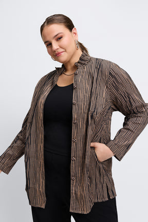 Carolina Plus Mini Gingham Crinkle Long Sleeve Shirt Jacket