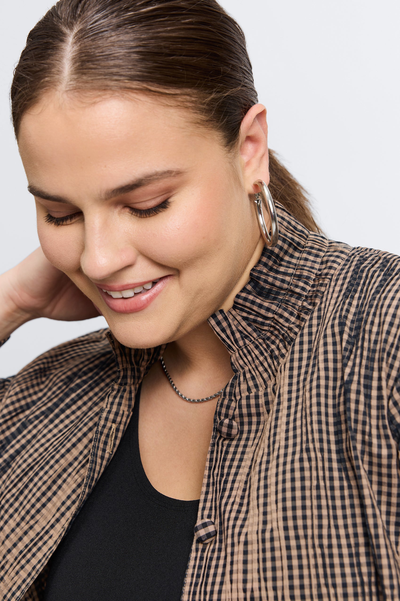 Carolina Plus Mini Gingham Crinkle Long Sleeve Shirt Jacket