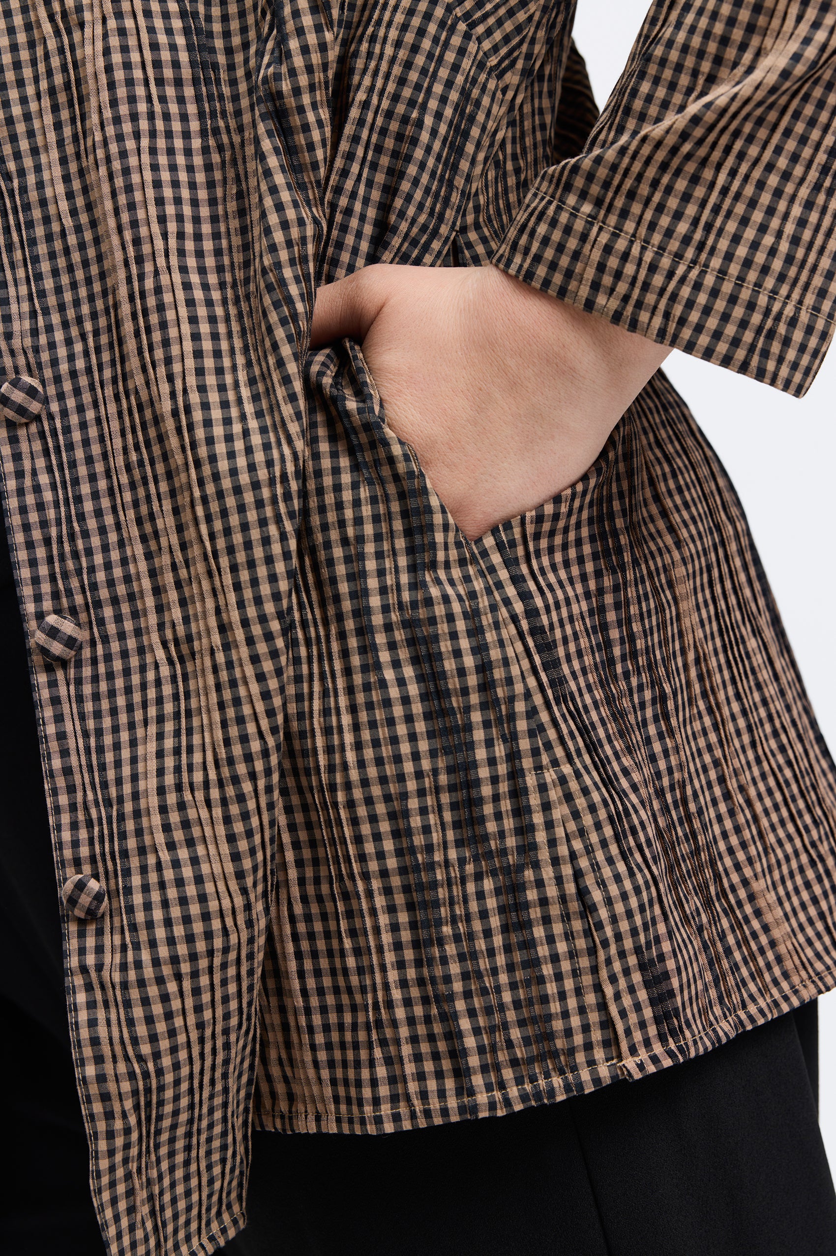 Carolina Plus Mini Gingham Crinkle Long Sleeve Shirt Jacket