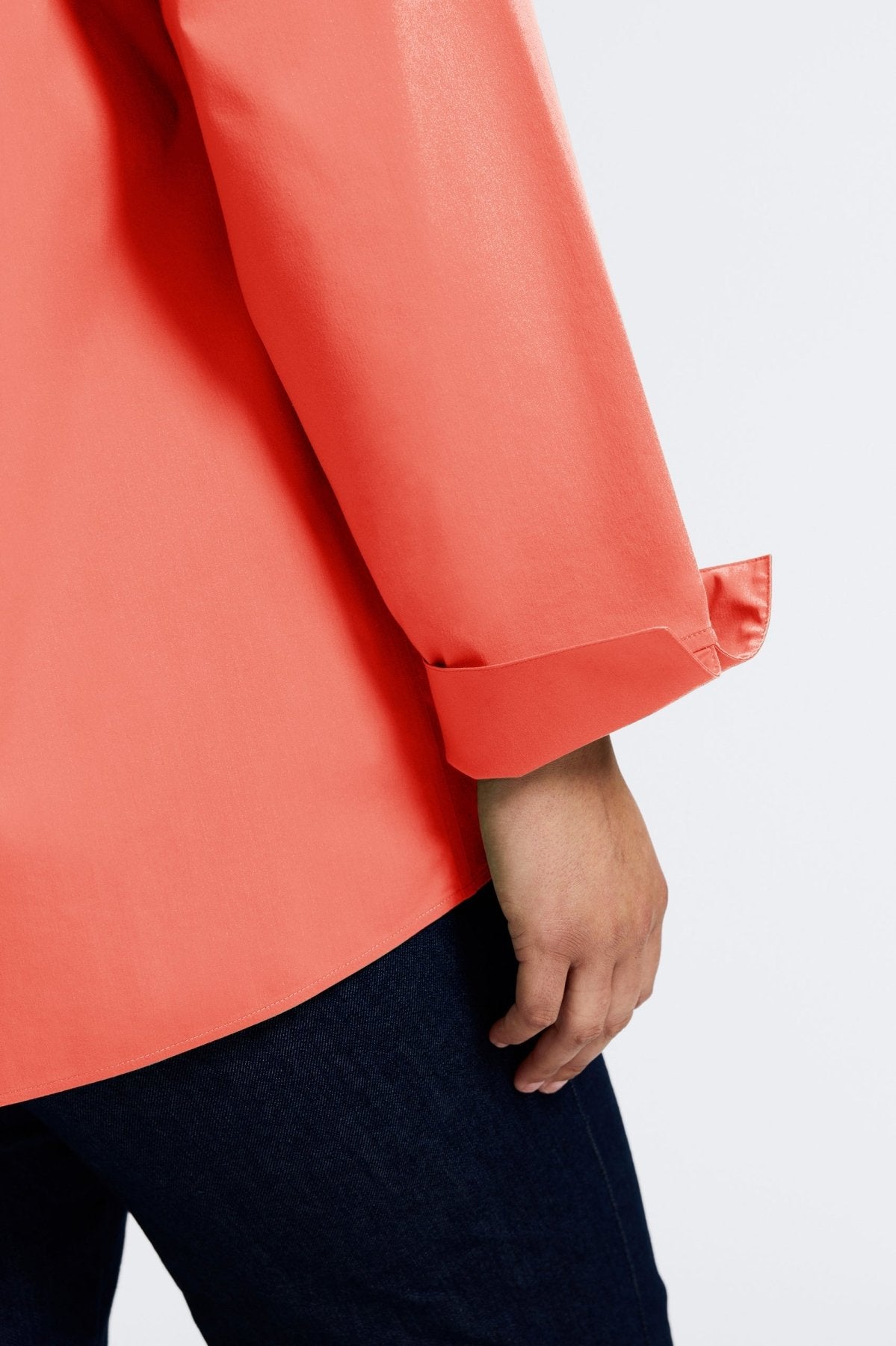 Plus-size Foxcroft Agnes blouse in vibrant tangerine color