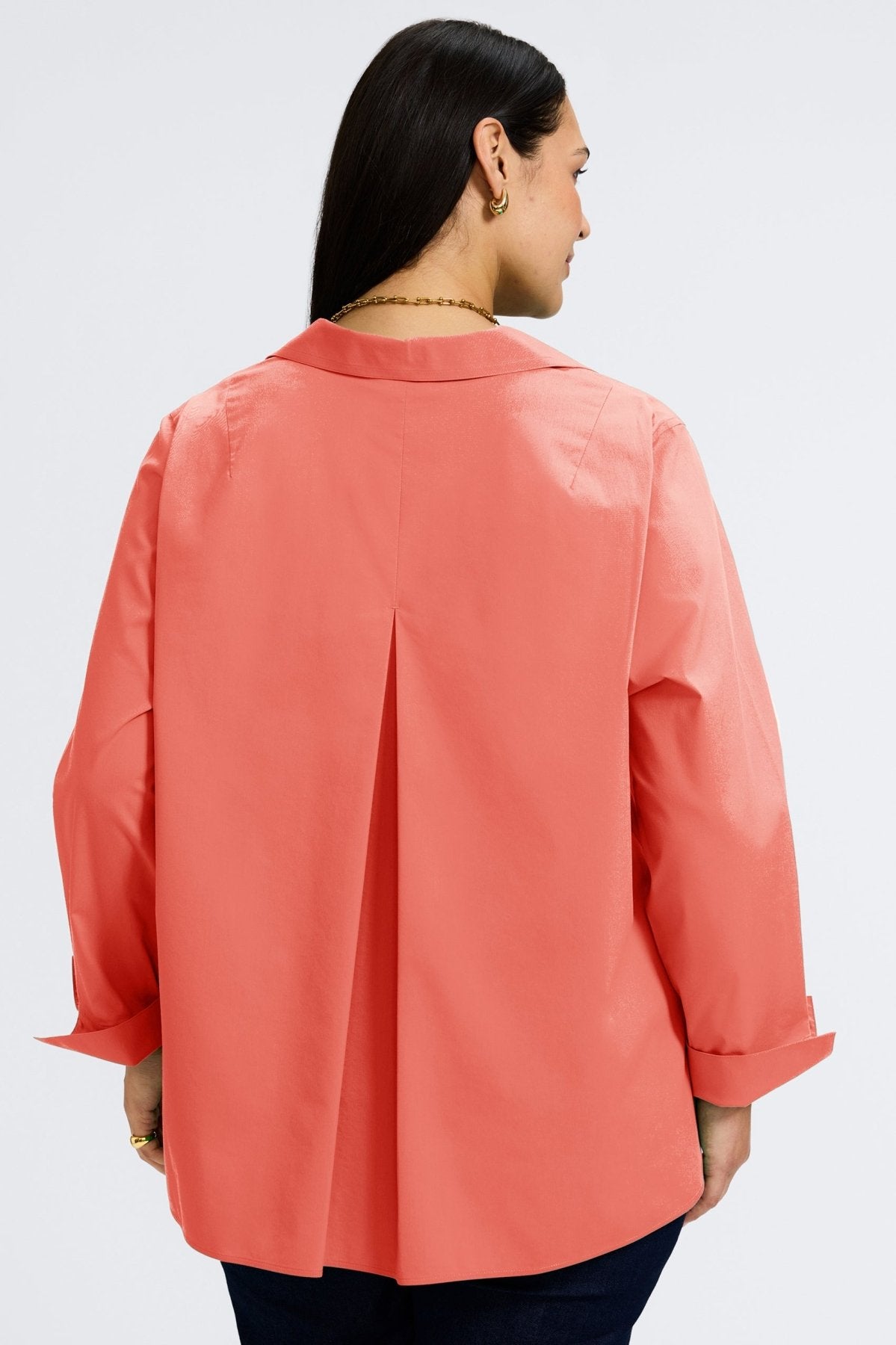 Plus-size Foxcroft Agnes blouse in vibrant tangerine color