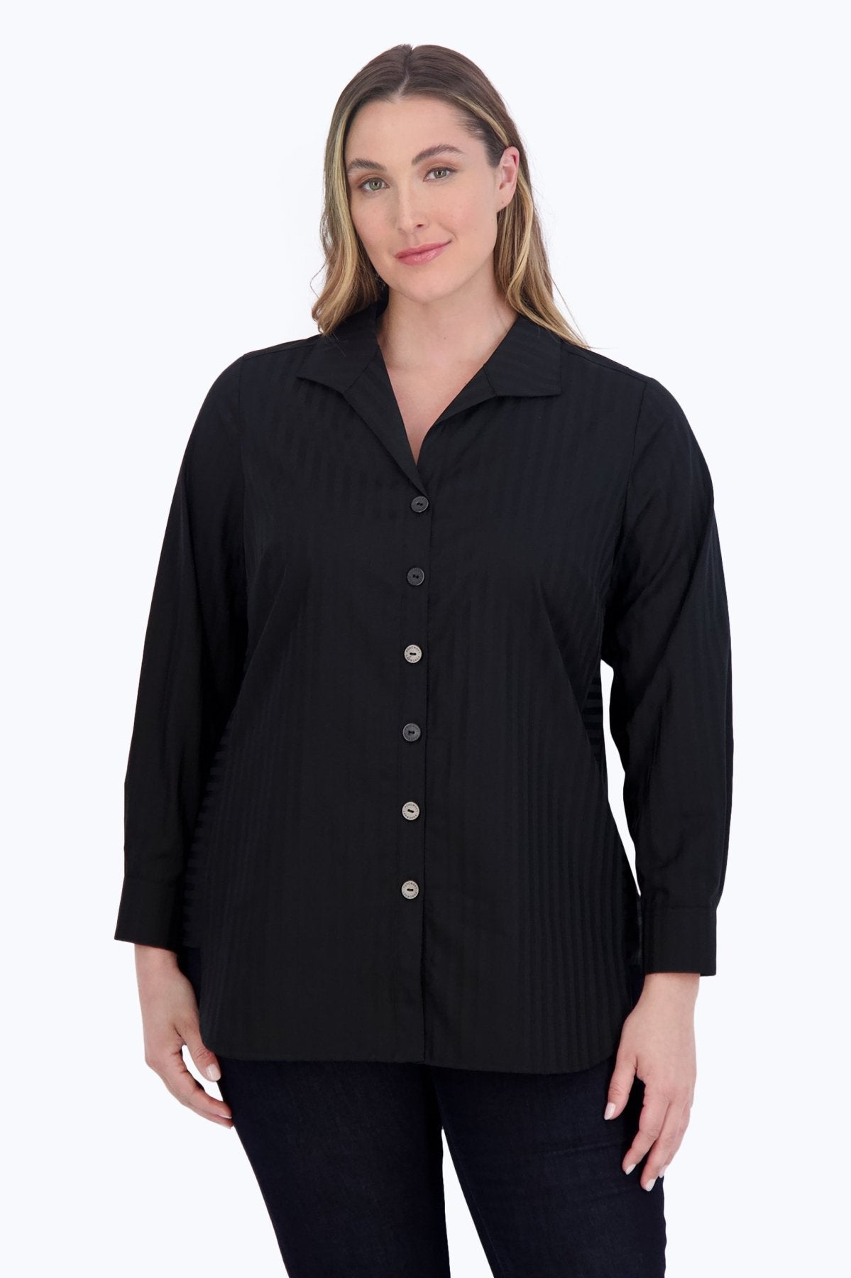 Pandora Plus Dobby Stripe Long Sleeve Tunic