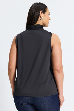 Tammy Plus Knit-Woven Ruffle Collar Sleeveless Layering Tank