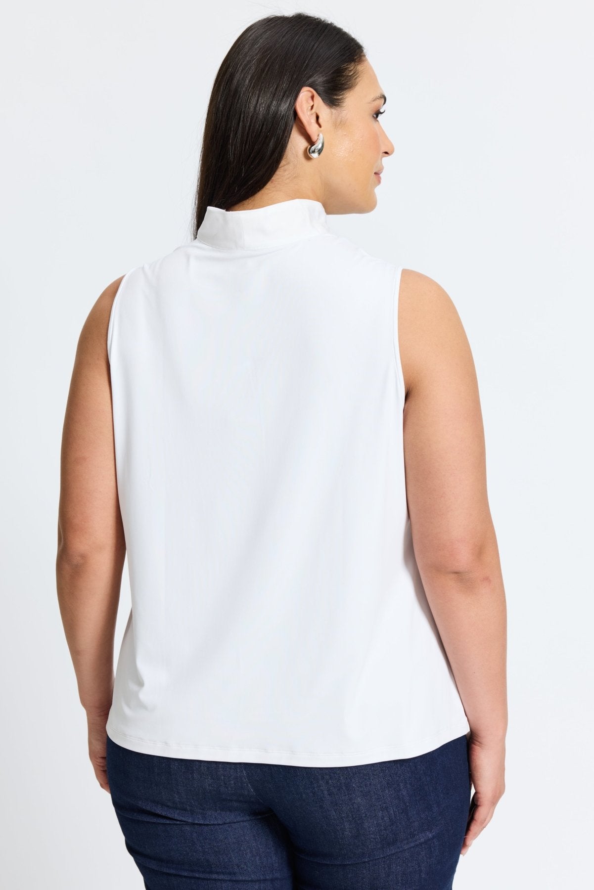 Tammy Plus Knit-Woven Ruffle Collar Sleeveless Layering Tank