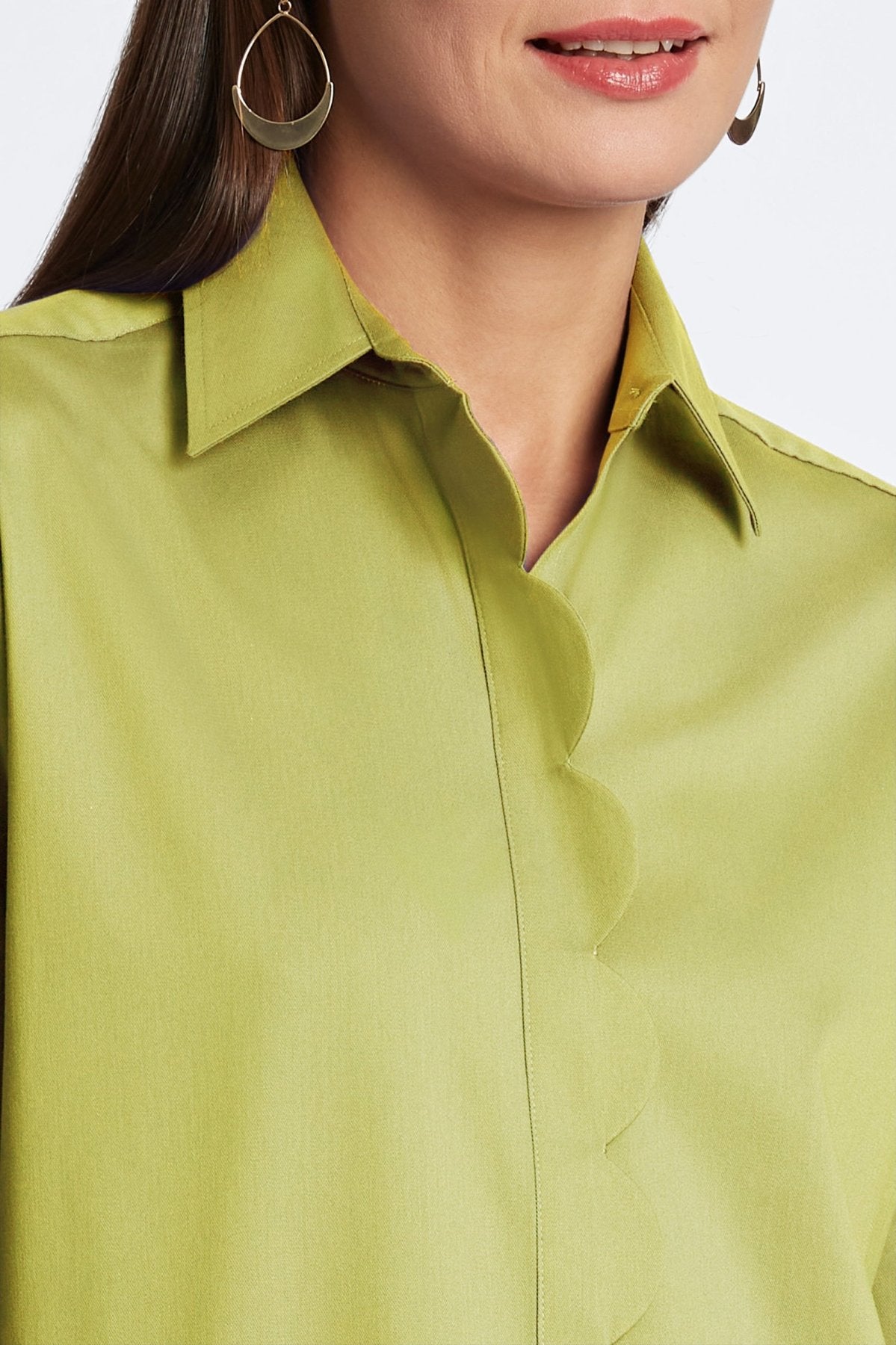 Stylish green Foxcroft no-iron shirt, modeled for comfort and timeless fashion.