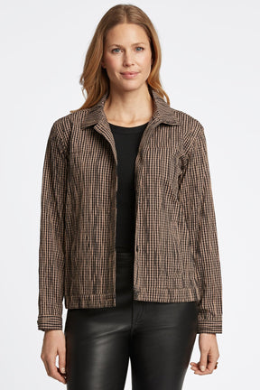 Thelma Mini Gingham Crinkle Long Sleeve Jean Jacket