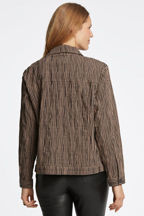 Thelma Mini Gingham Crinkle Long Sleeve Jean Jacket