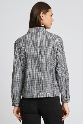 Thelma Mini Gingham Crinkle Long Sleeve Jean Jacket
