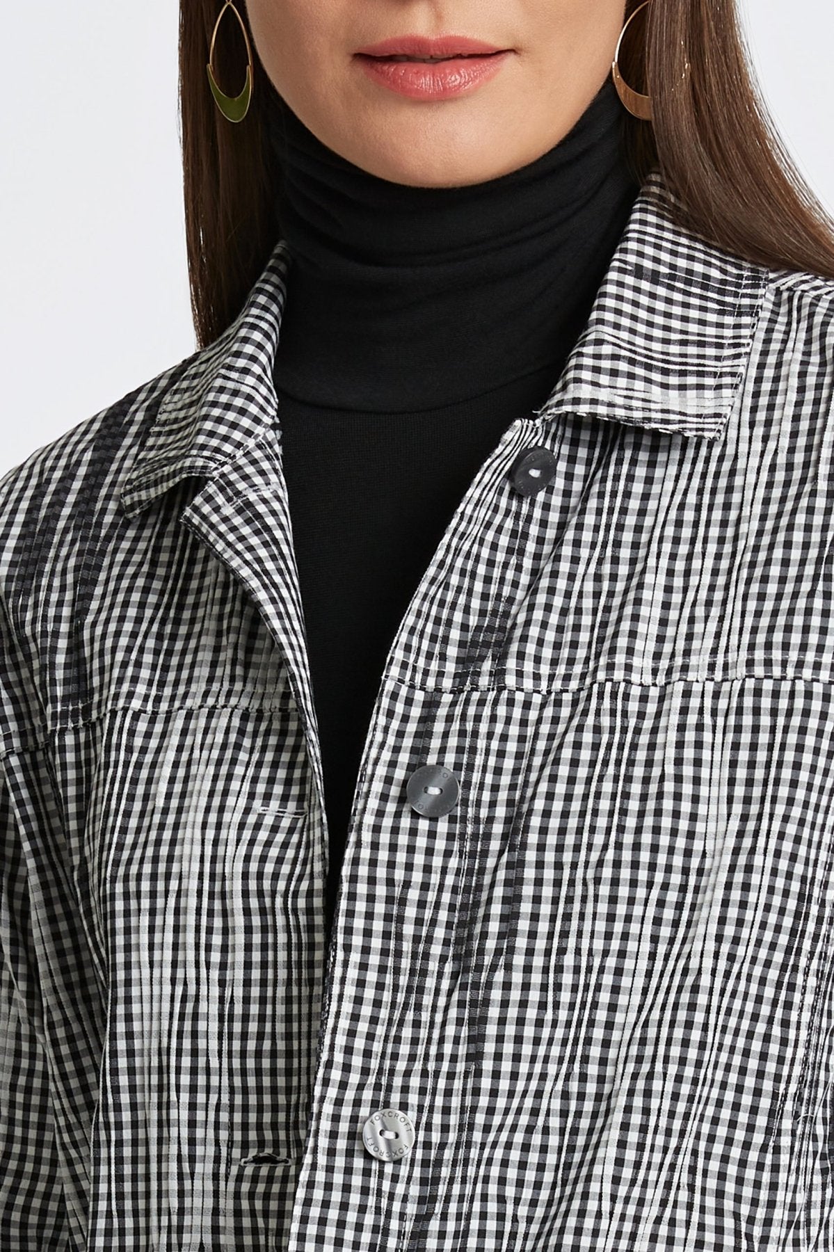 Thelma Mini Gingham Crinkle Long Sleeve Jean Jacket