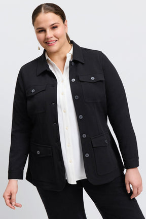 Stella Plus Knit Crepe Long Sleeve Belted Jacket- Foxcroft
