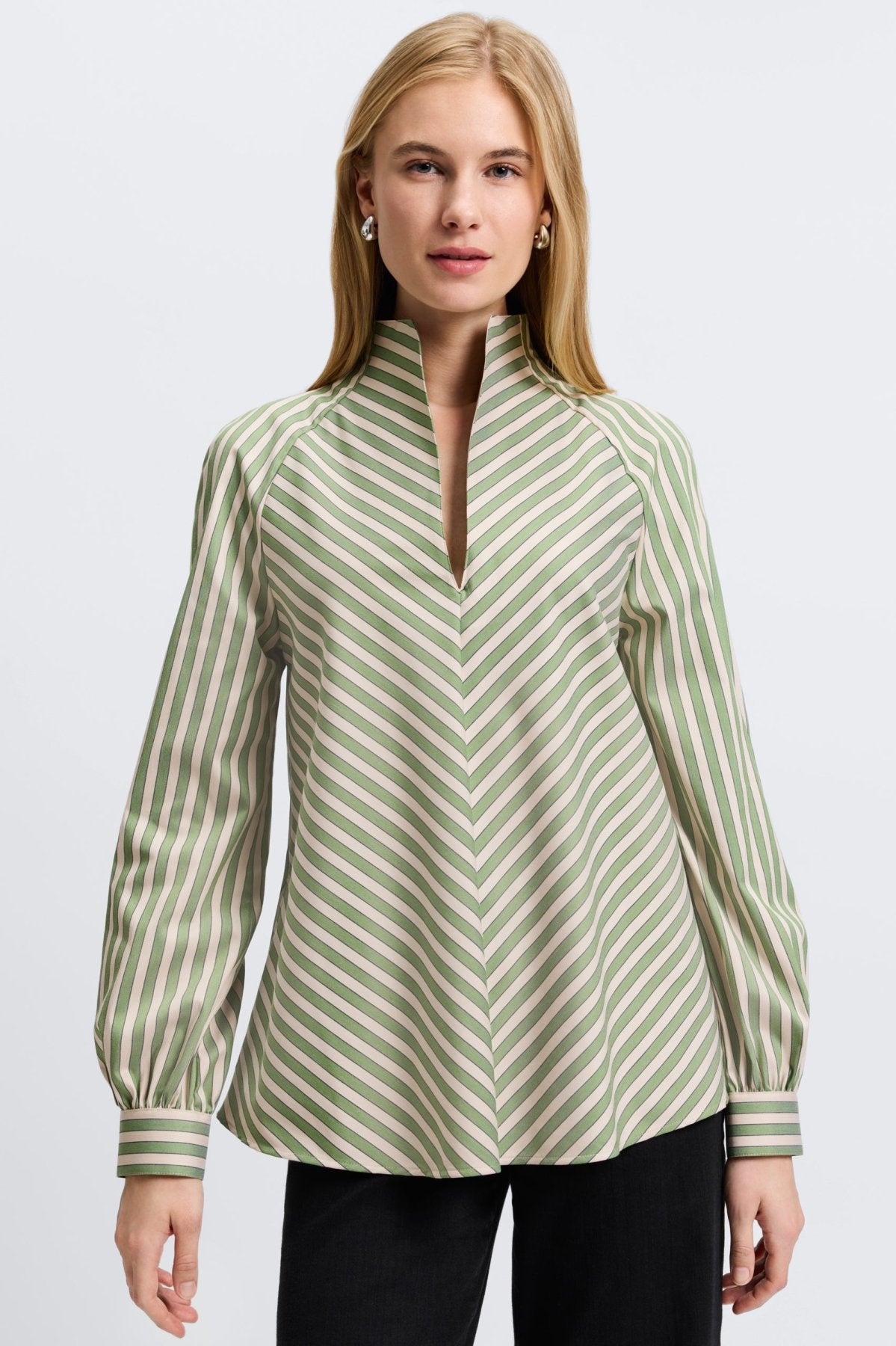 Daphne No Iron Stretch Striped Long Sleeve Popover Shirt
