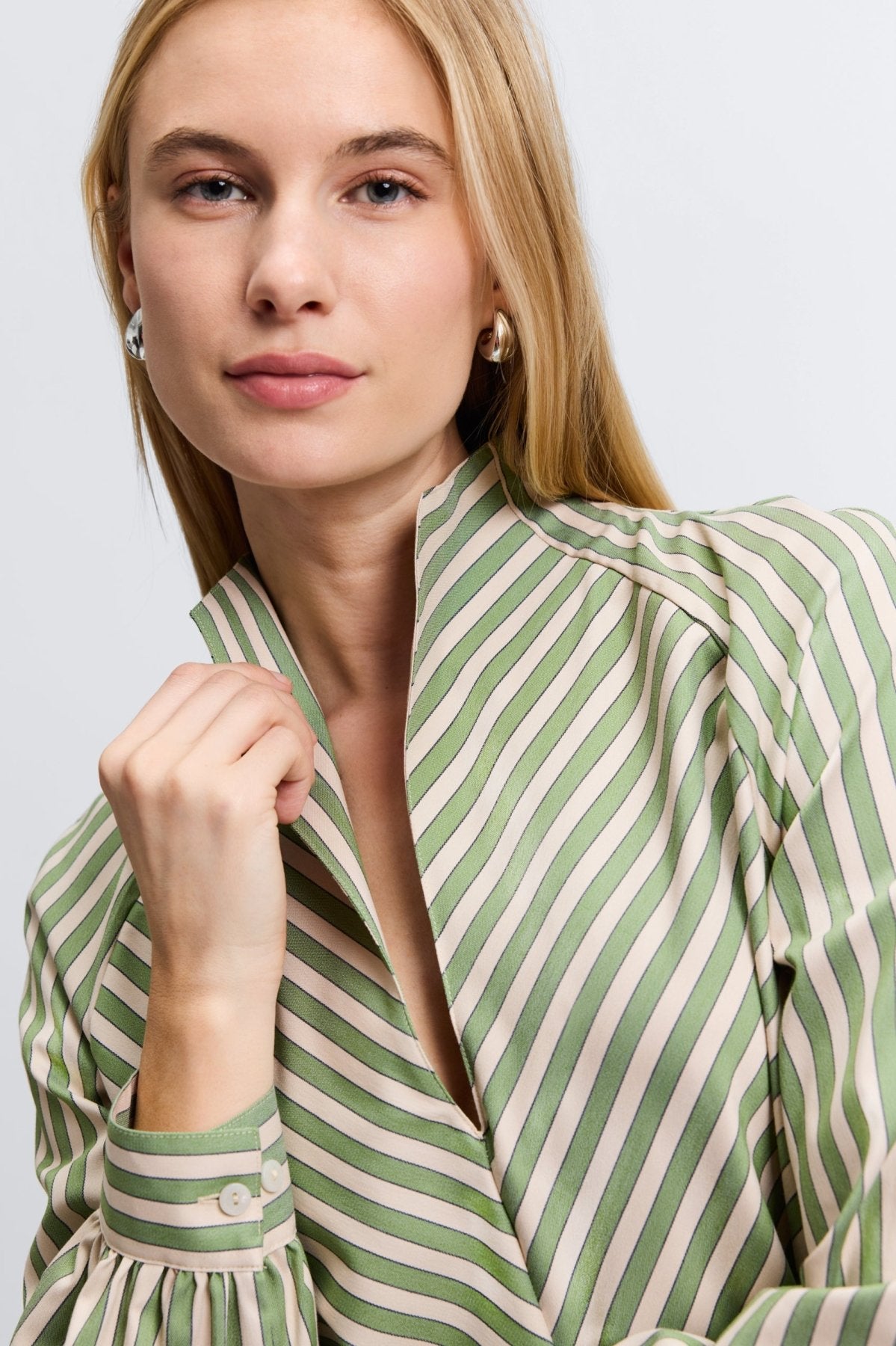 Daphne No Iron Stretch Striped Long Sleeve Popover Shirt