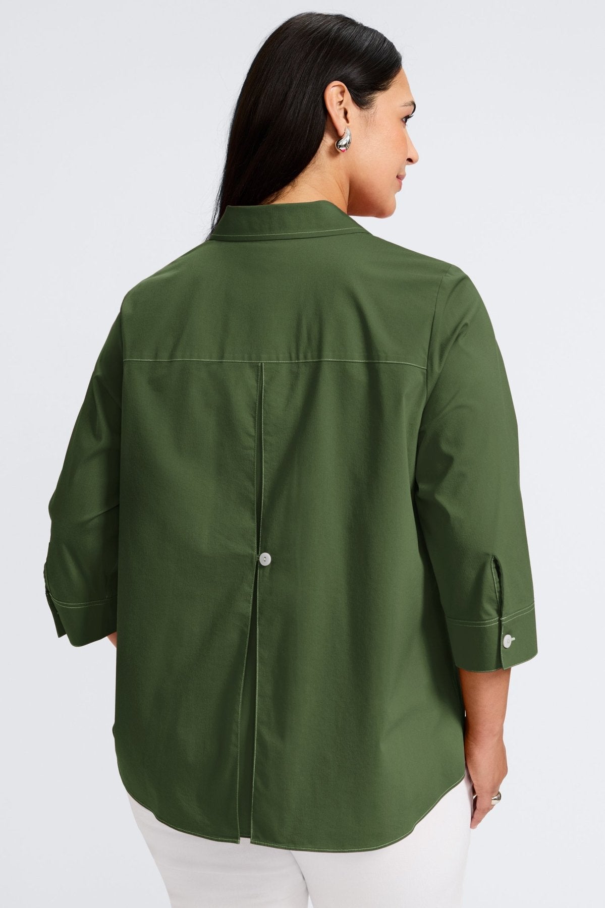 Kelly Plus No Iron Stretch Contrast Stitch 3/4 Sleeve Shirt