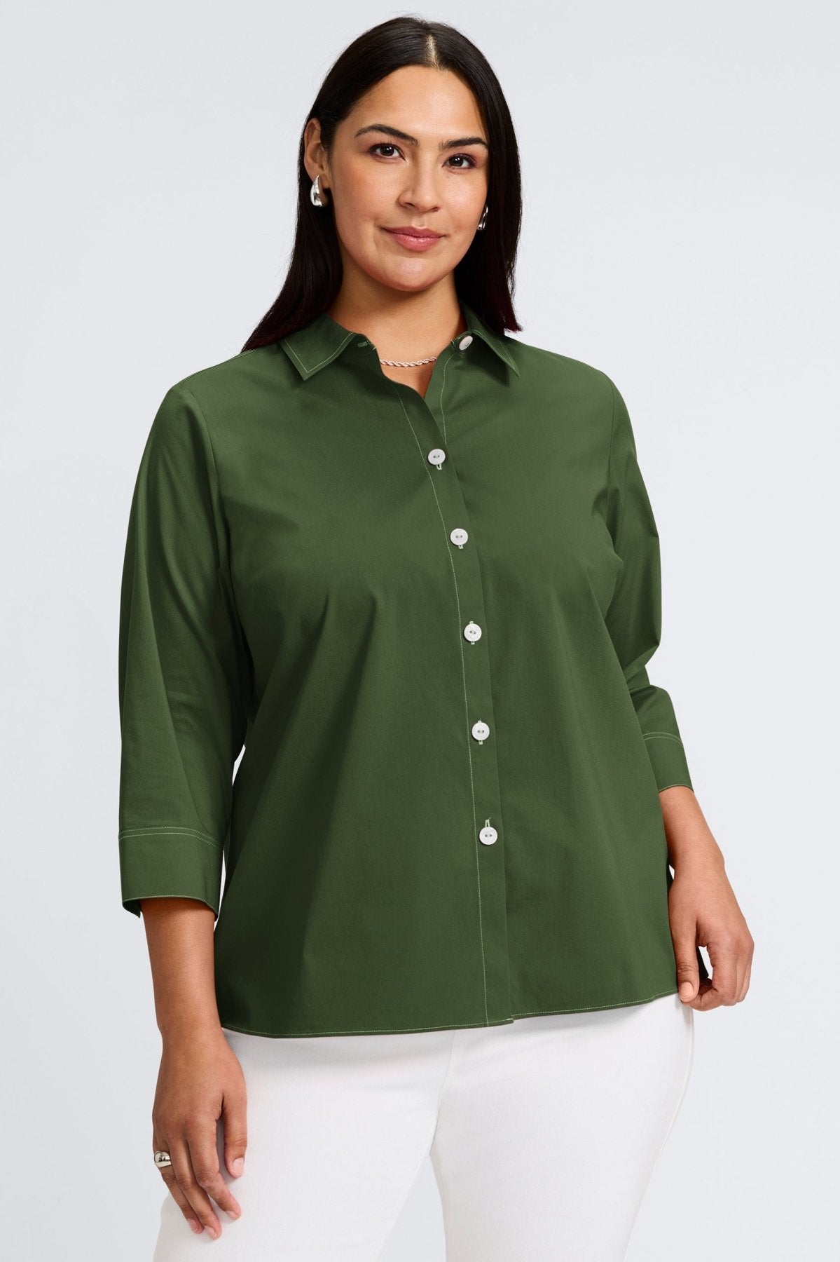 Kelly Plus No Iron Stretch Contrast Stitch 3/4 Sleeve Shirt