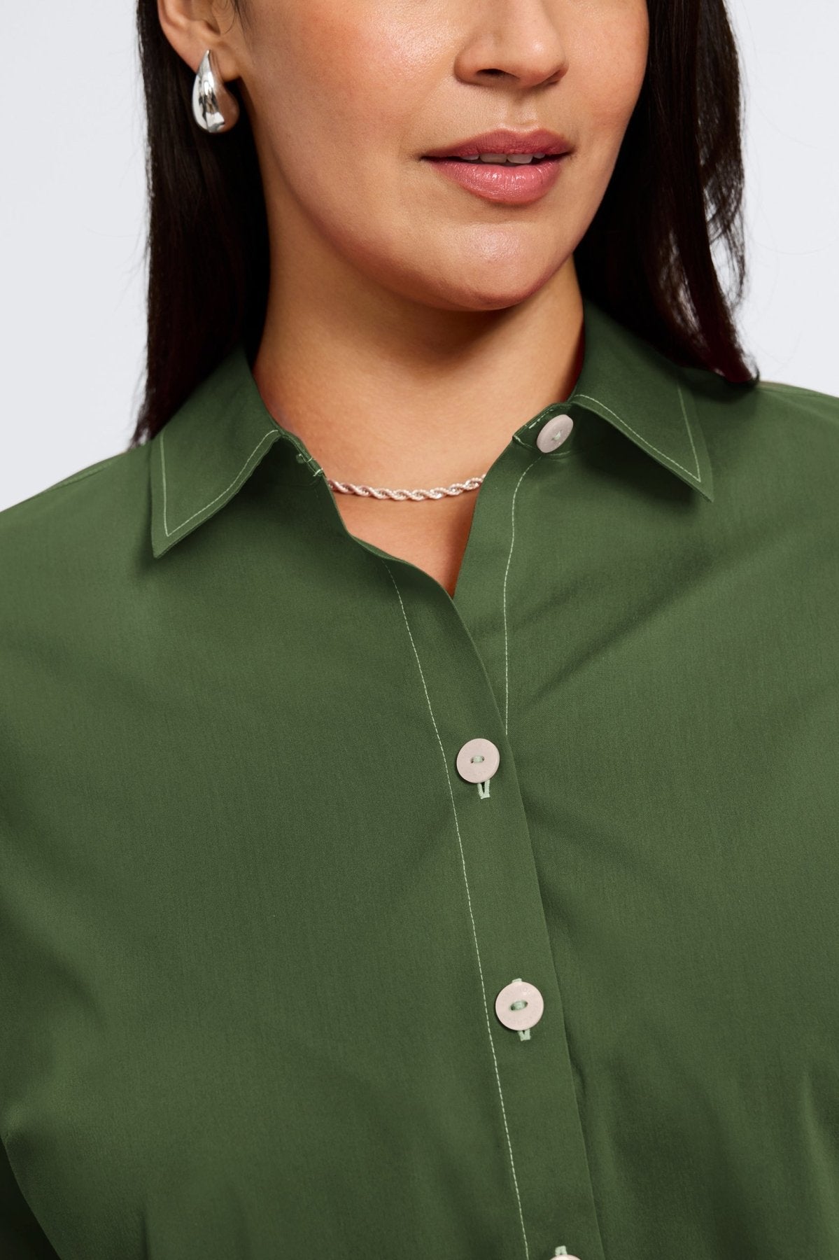 Kelly Plus No Iron Stretch Contrast Stitch 3/4 Sleeve Shirt